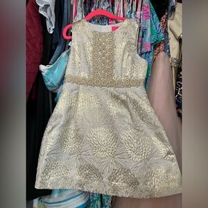 Girls EUC Lilly Pulitzer Gold Cream Sheath Dress Sleeveless Crew Neck Size 7